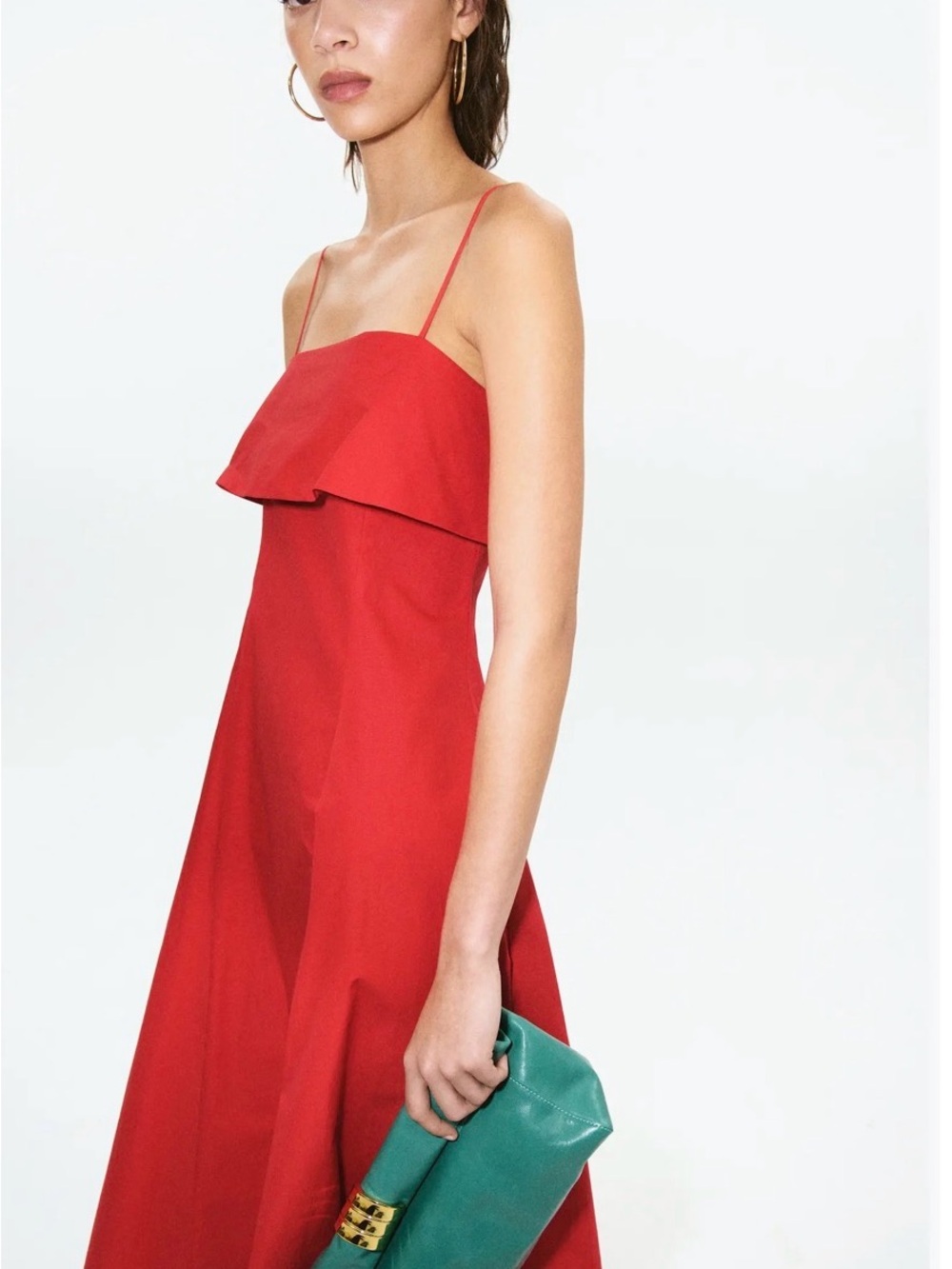 Mango starring Hailey Bieber A-line Red midi dress - Picture 6 of 13